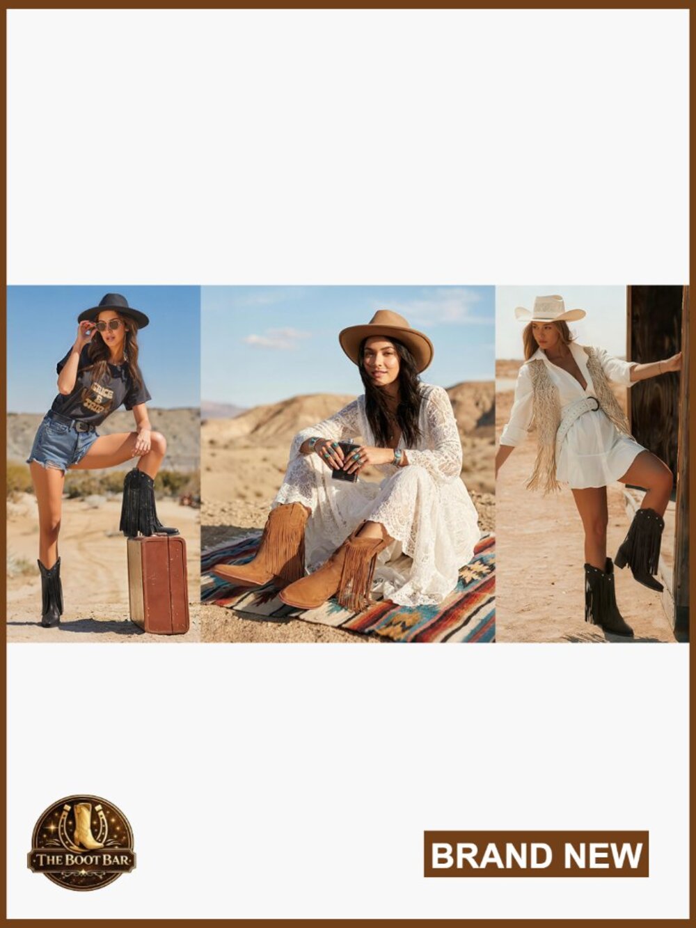 Mid Calf Cowboy Boots with Fringe, Star Studded, Pointed Toe, Chunky Heel - Picture 7 of 7